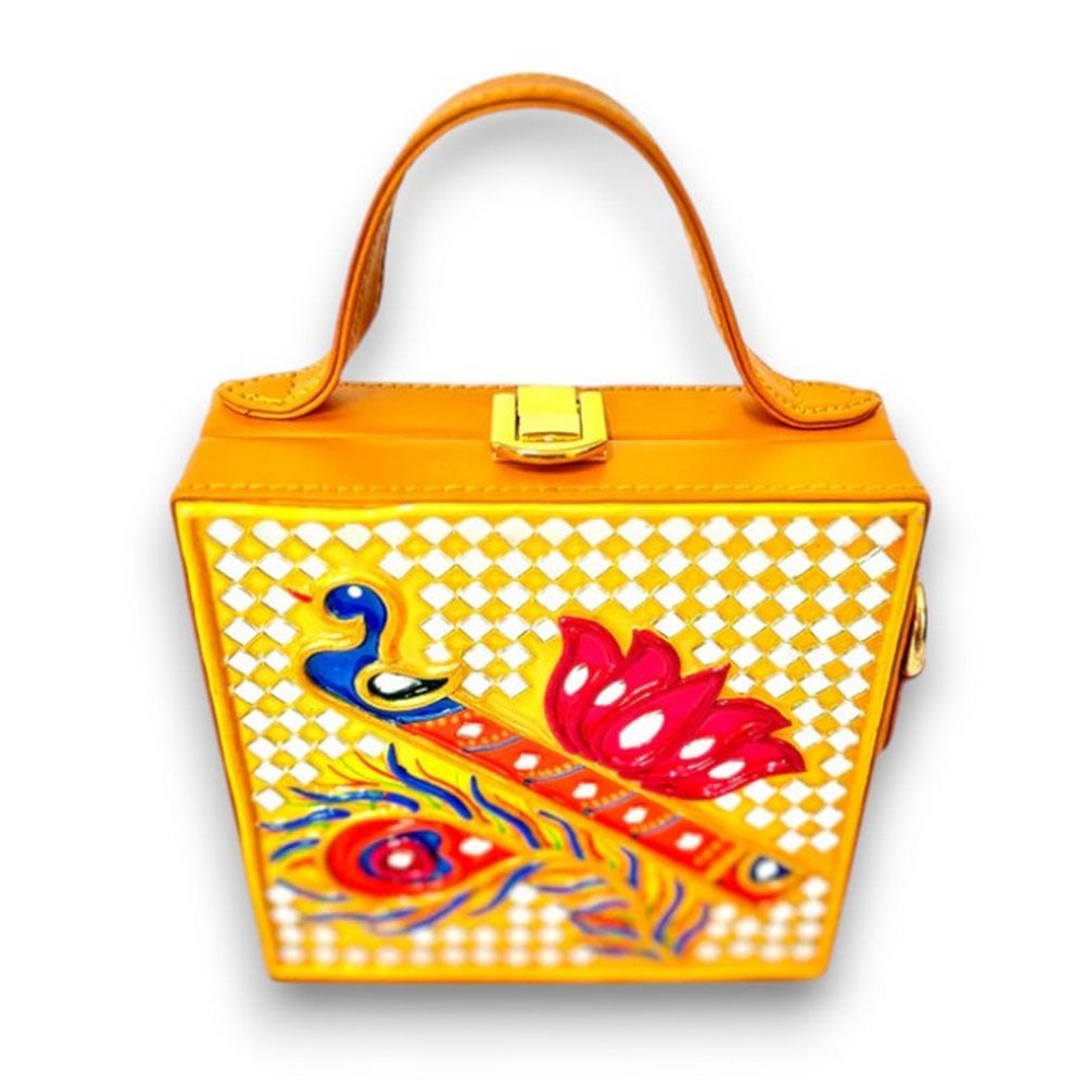 Handcrafted Vegan Leather Bansuri Lippan Mirror Sling Bag